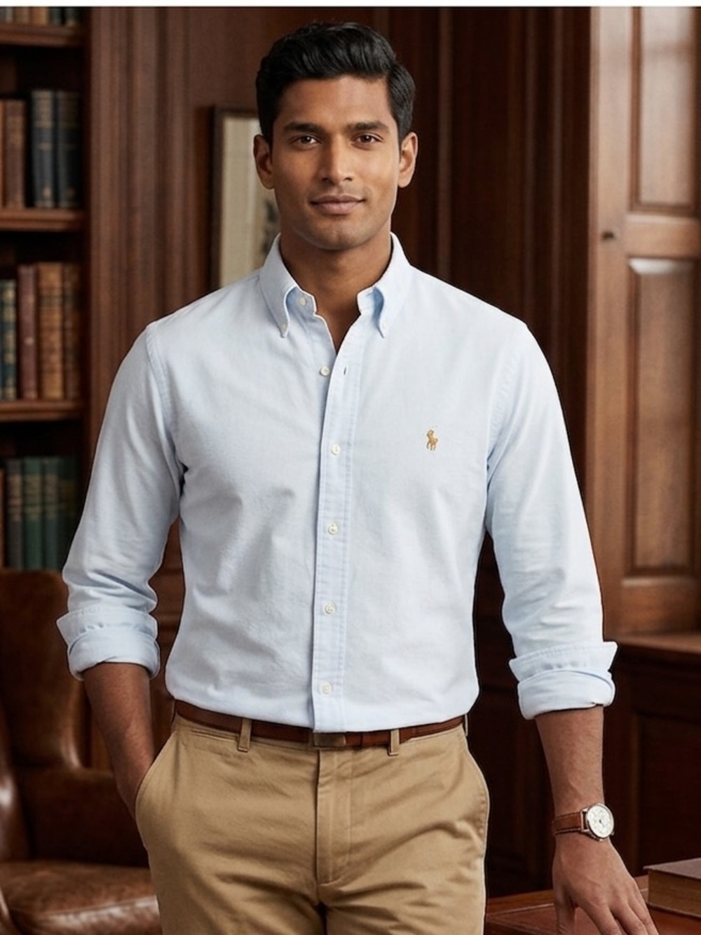 Ralph Lauren EUC Yarmouth Light 
Blue Men's 100% cotton 
dress shirt 17 1/2 x34